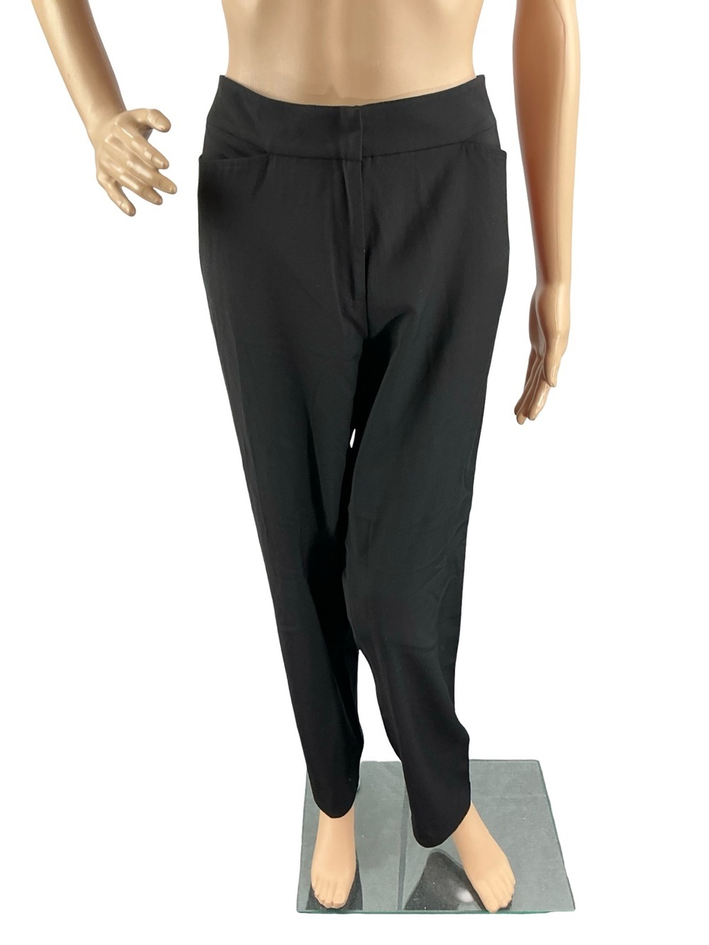 Eileen Fisher Wool Blend Stretch Trousers Black Work Pants Size M Minimalist